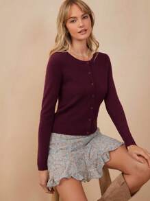 كارديجان صيفي برقبة دائرية وأزرار أمامية وأكمام طويلة من ويست فيد