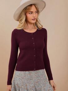 كارديجان صيفي برقبة دائرية وأزرار أمامية وأكمام طويلة من ويست فيد