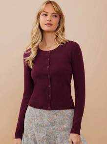 كارديجان صيفي برقبة دائرية وأزرار أمامية وأكمام طويلة من ويست فيد