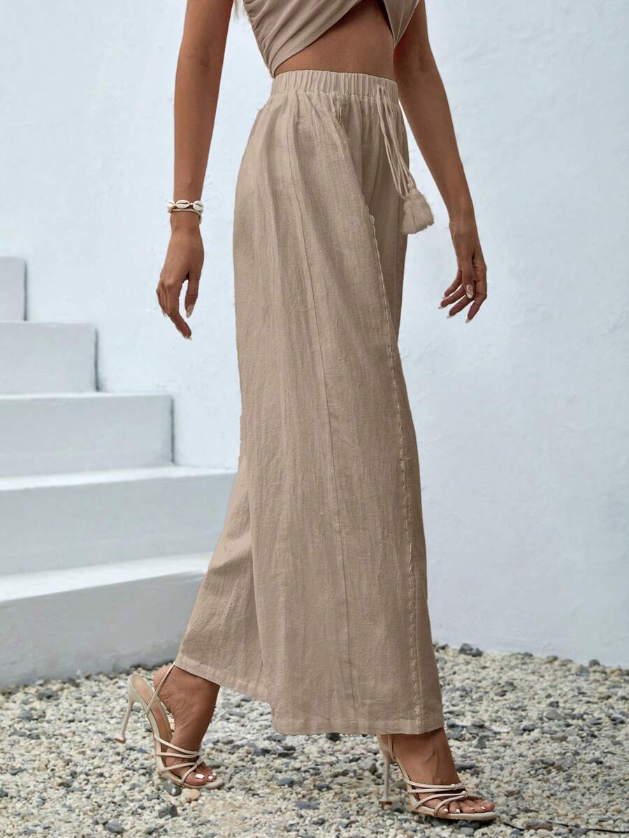 بنطلون نسائي طويل فضفاض بطبعات زهور صيفية من SHEIN VCAY بساق واسعة