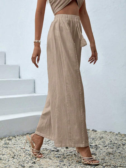 بنطلون نسائي طويل فضفاض بطبعات زهور صيفية من SHEIN VCAY بساق واسعة