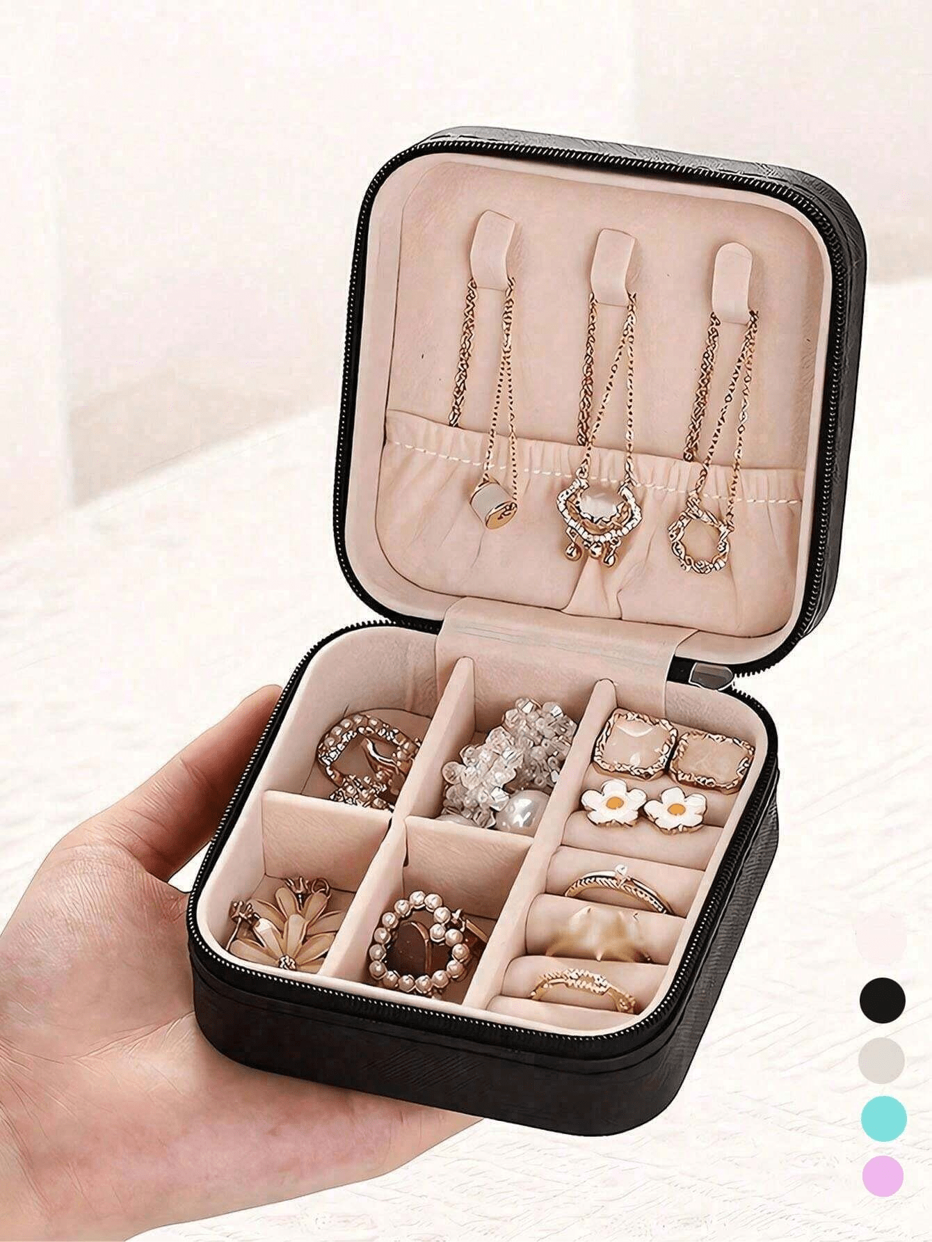 1pc Miniature Jewelry Storage Box, Display Case, Travel Jewelry black color