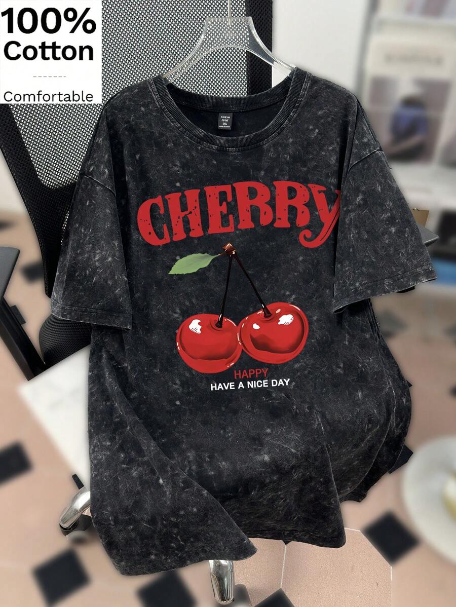 تي شيرت نسائي كاجوال ريترو من فرانكليا مقاس كبير مطبوع عليه حروف