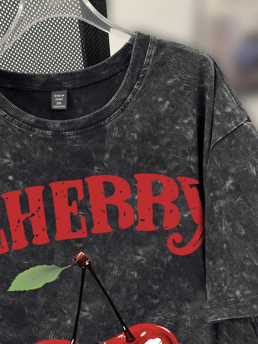 تي شيرت نسائي كاجوال ريترو من فرانكليا مقاس كبير مطبوع عليه حروف