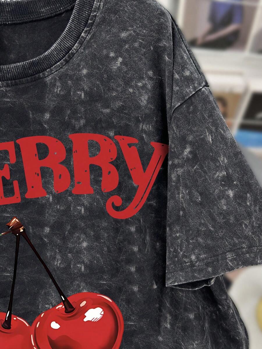 تي شيرت نسائي كاجوال ريترو من فرانكليا مقاس كبير مطبوع عليه حروف