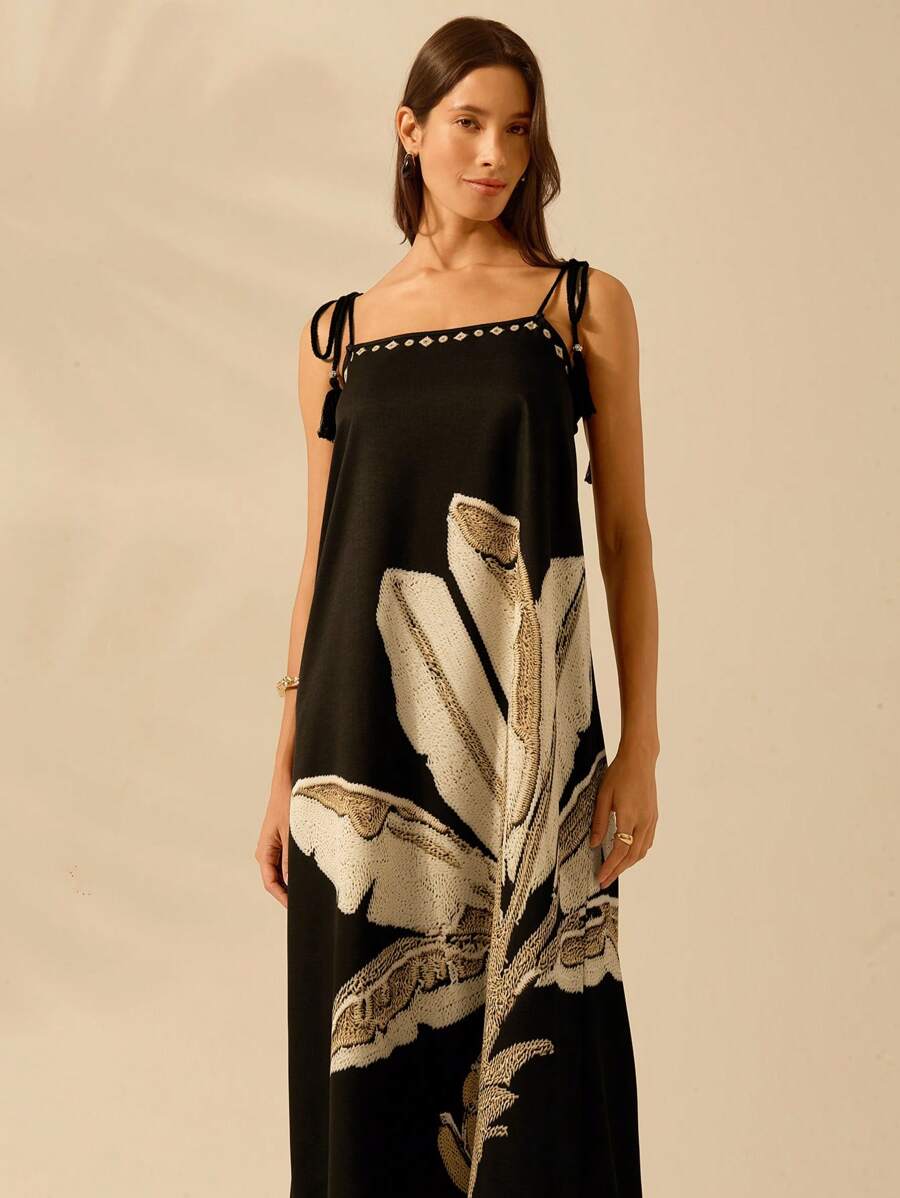 فستان كاجول نسائي بوهو – بدون أكمام بطبعة نخيل استوائي