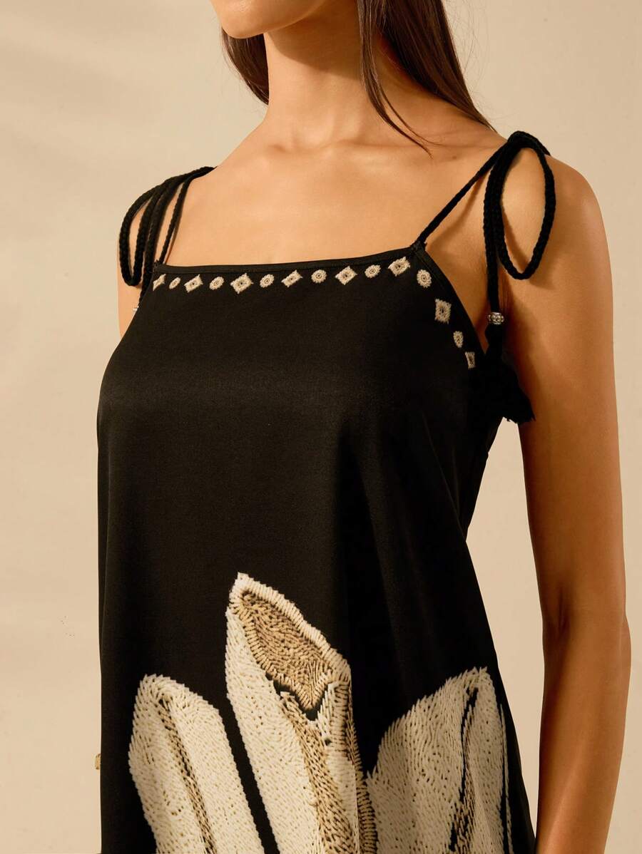 فستان كاجول نسائي بوهو – بدون أكمام بطبعة نخيل استوائي