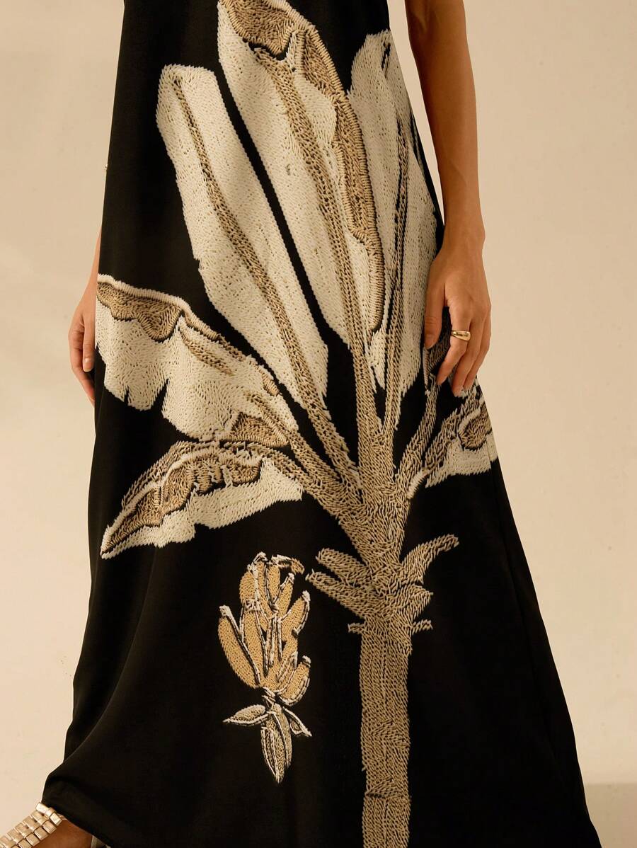 فستان كاجول نسائي بوهو – بدون أكمام بطبعة نخيل استوائي