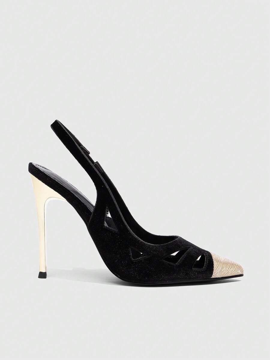 حذاء CUCCOO SZL بكعب ستيليتو مدبب من المعدن، ذو لونين، مناسب للمواعيد والحفلات.