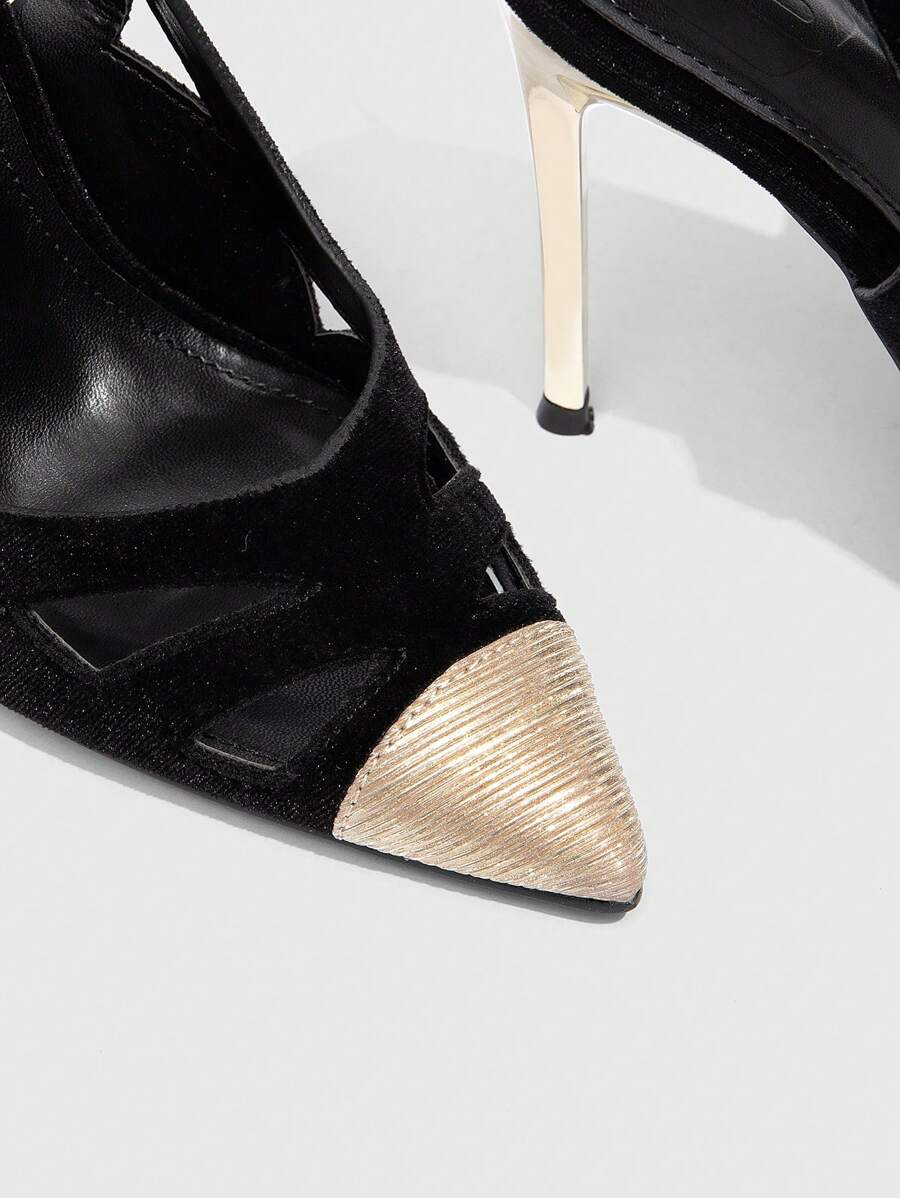 حذاء CUCCOO SZL بكعب ستيليتو مدبب من المعدن، ذو لونين، مناسب للمواعيد والحفلات.