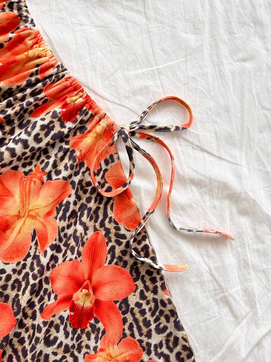 فستان قصير بنقشة جلد الفهد