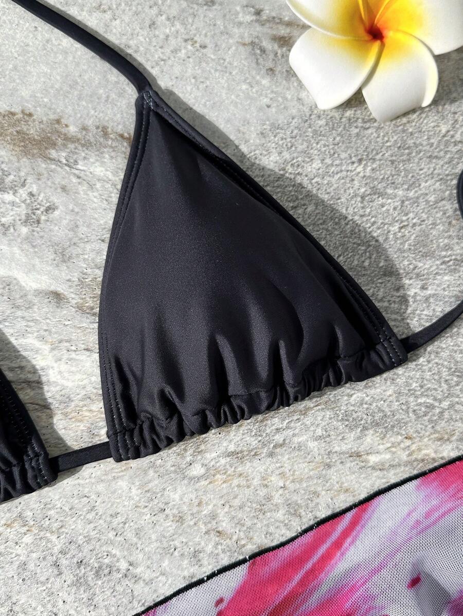 طقم-بكيني نسائي بـ 3-قطع بنمط تدرّج الألوان بطبعة أزهار