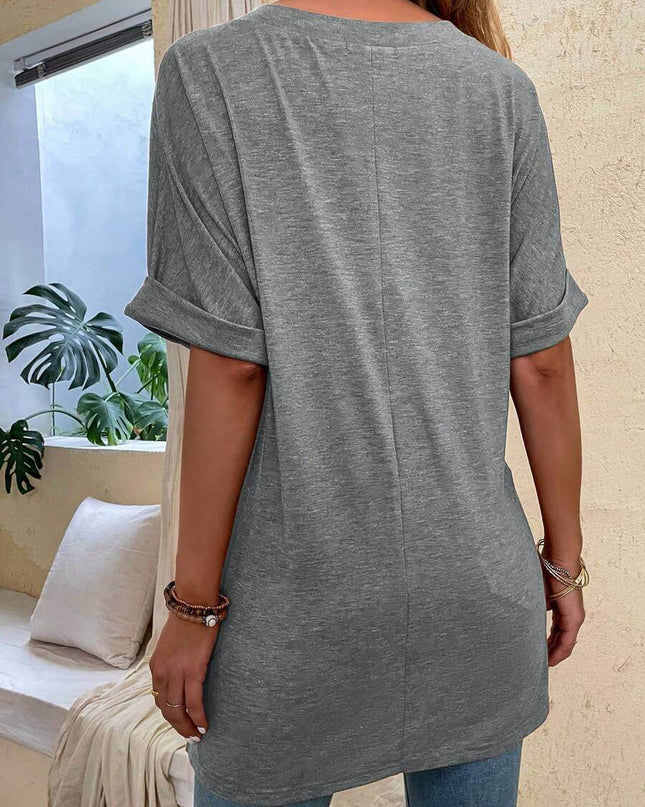 تي شيرت SHEIN LUNE بسيط سادة وأكمام على شكل جناح الخفاش، صيفي كاجوال