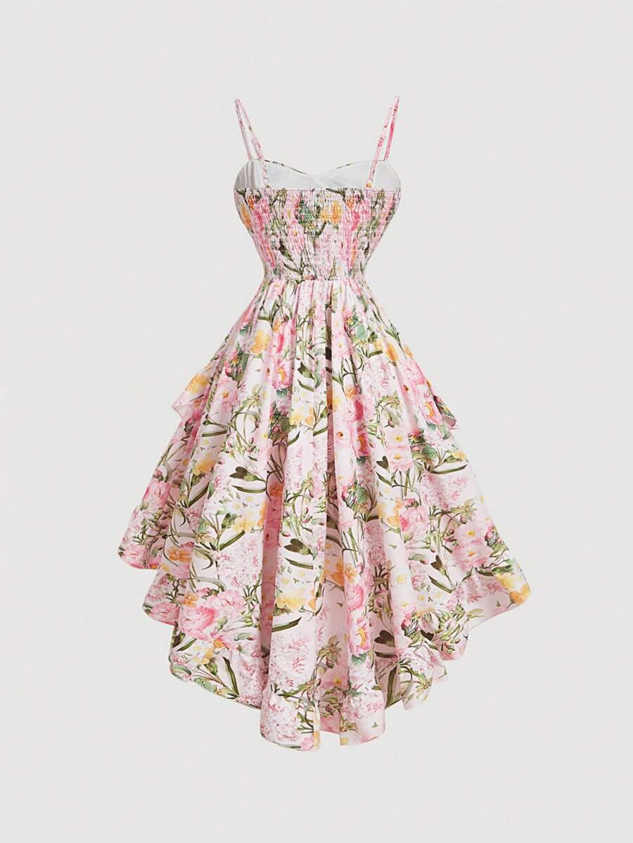 فستان نسائي من SHEIN MOD بطبعة زهور وحافة غير متماثلة، وردي