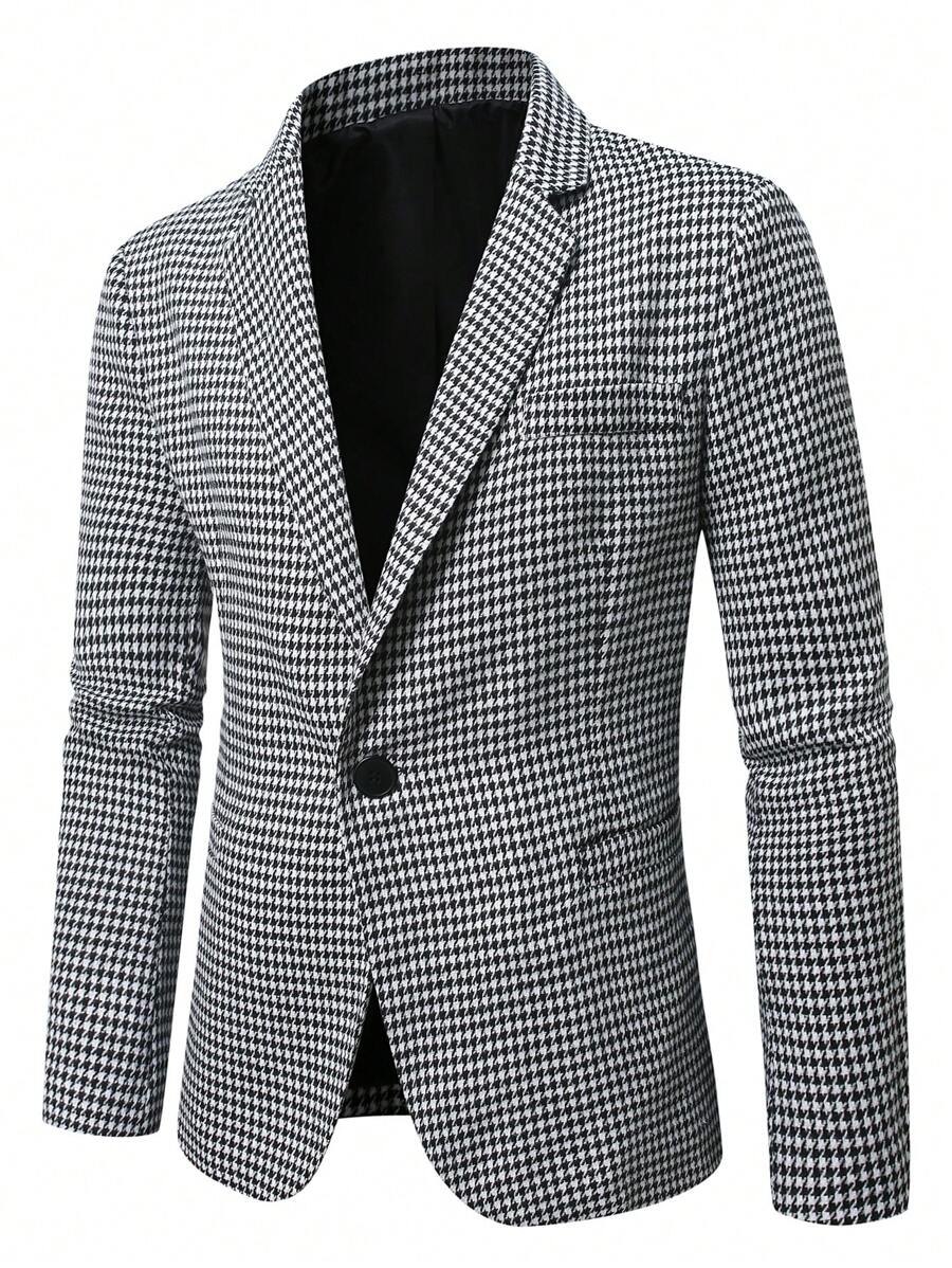 بليزر رجالي بياقة وأكمام طويلة بنقشة هيرنجبون