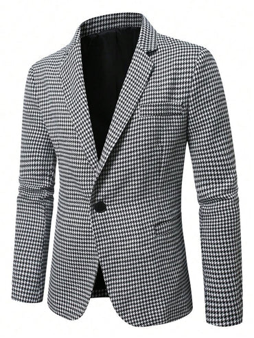 بليزر رجالي بياقة وأكمام طويلة بنقشة هيرنجبون