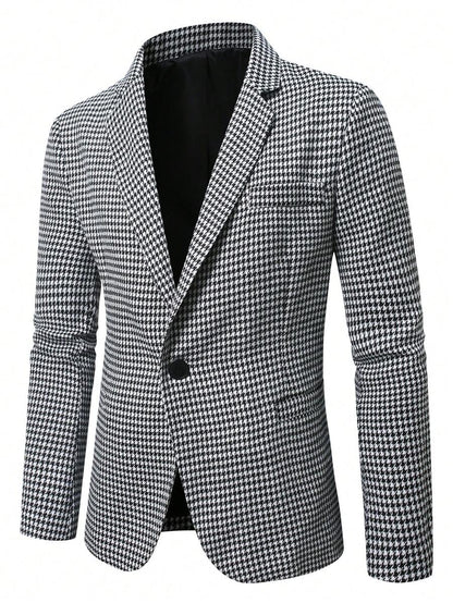 بليزر رجالي بياقة وأكمام طويلة بنقشة هيرنجبون