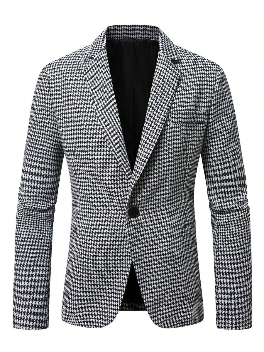 بليزر رجالي بياقة وأكمام طويلة بنقشة هيرنجبون