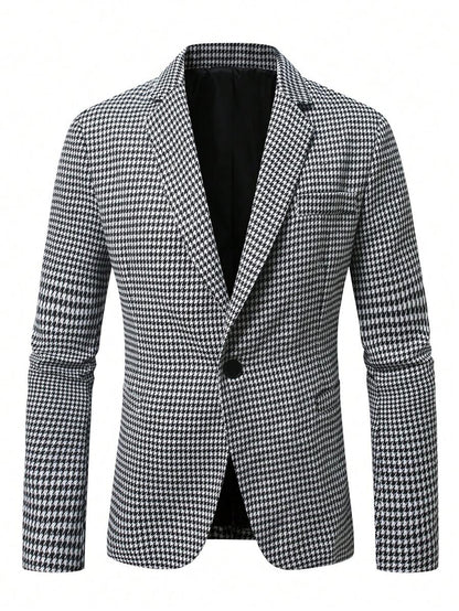 بليزر رجالي بياقة وأكمام طويلة بنقشة هيرنجبون