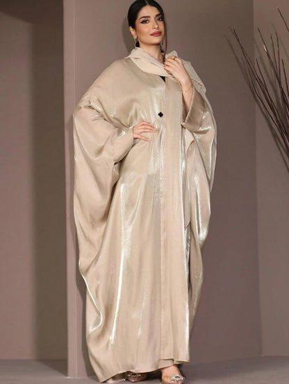 1 قطعة رداء نسائي جديد من الساتان اللامع فضفاض بطول الأرض، عباية عربية أنيقة بأكمام طويلة