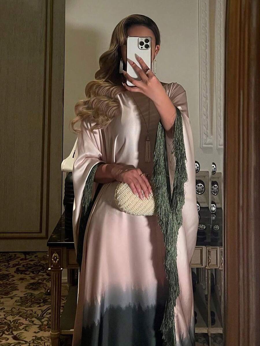 فستان أومبري نسائي إسلامي - عباية وردية رمادية متدرجة