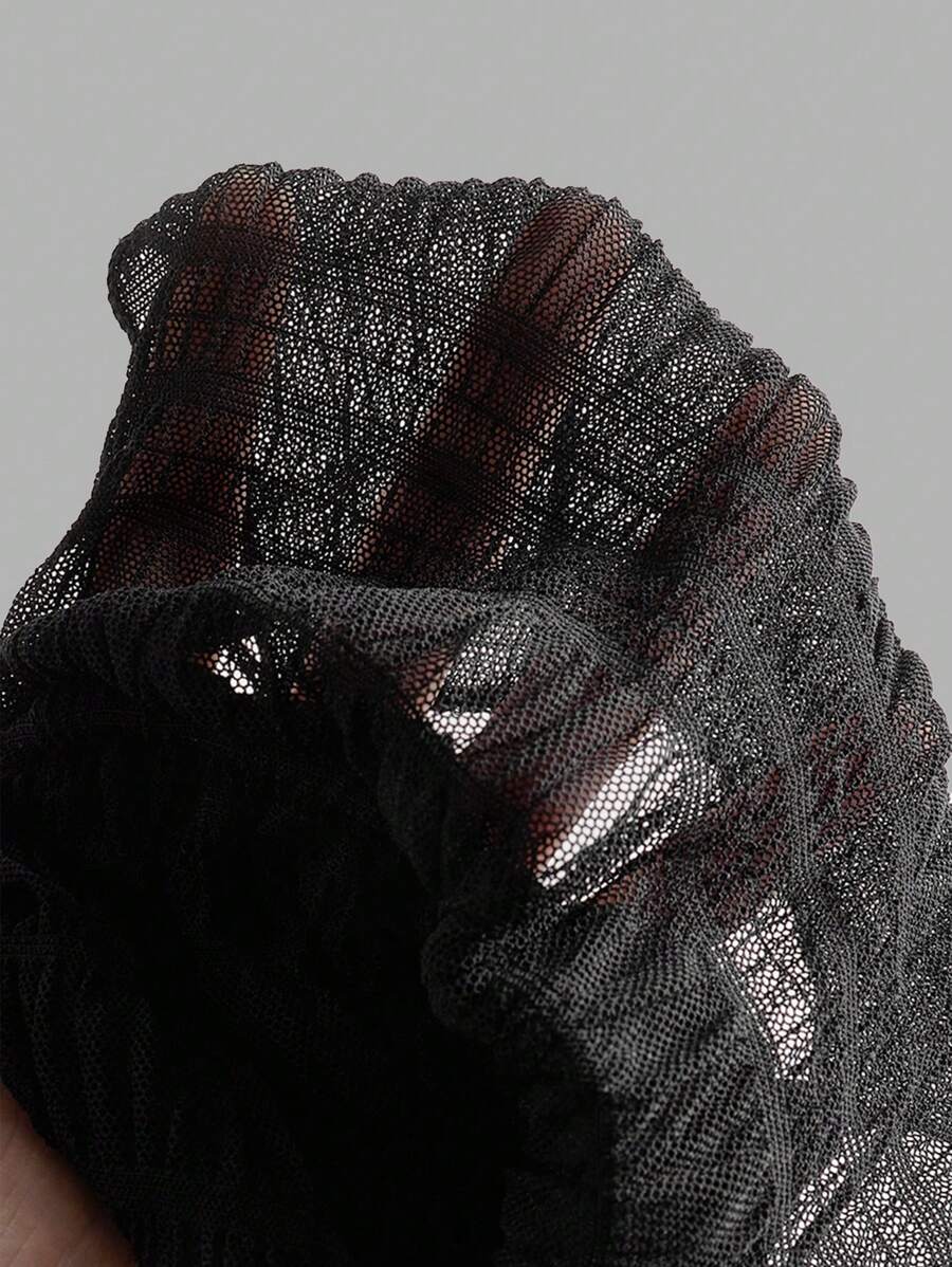 طقم  قطعتين صيفي Y2K – توب هالتر مفتوح الظهر شفاف بلون سادة