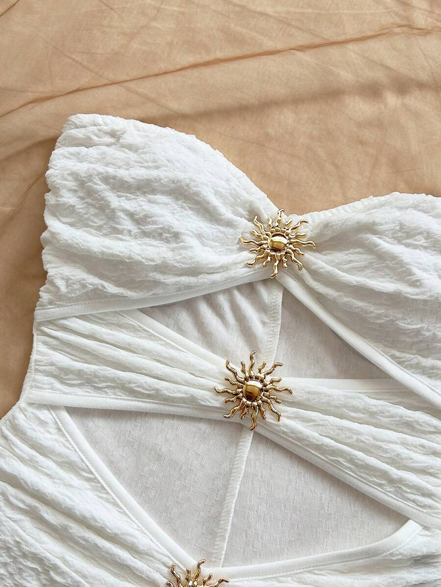 جمبسوت أنثوي أبيض من Soleia  قماش محبوك