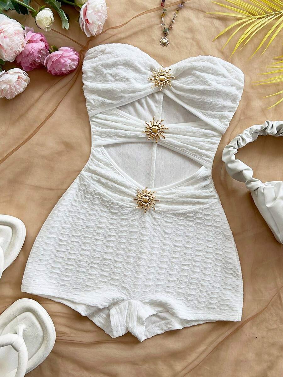 جمبسوت أنثوي أبيض من Soleia  قماش محبوك