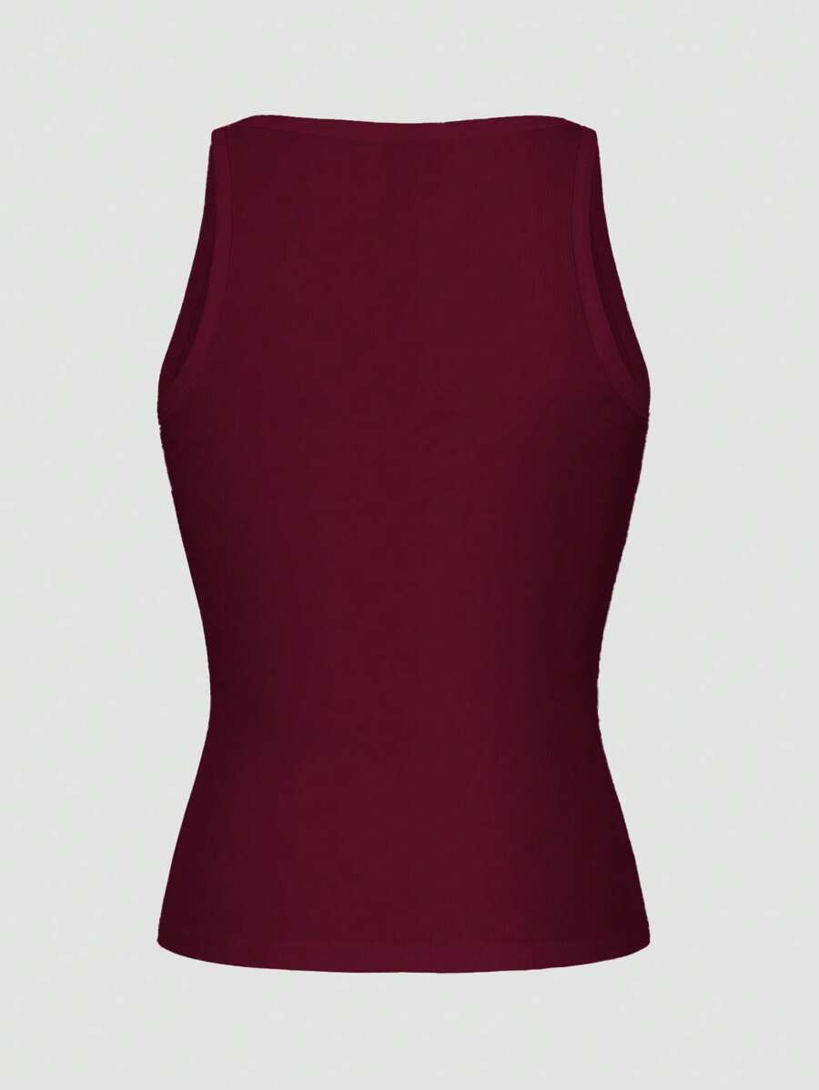 بلوزة رياضية بدون أكمام محبوكة بلون واحد من إيمري روزShein