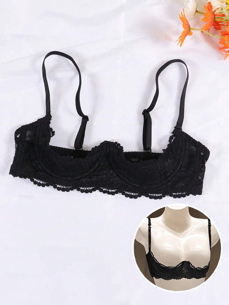 حمالة صدر دانتيل نصف كوب سوداء – تصميم جذّاب بحمالات