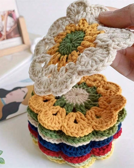طقم قواعد أكواب كوستر يدوية الصنع بتصميم زهري (3 قطع) 