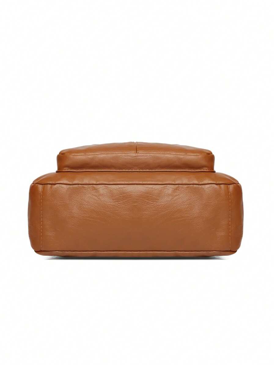 حقيبة تسوق نسائية كبيرة الحجم بلون سادة، جيوب متعددة الطبقات بسحاب