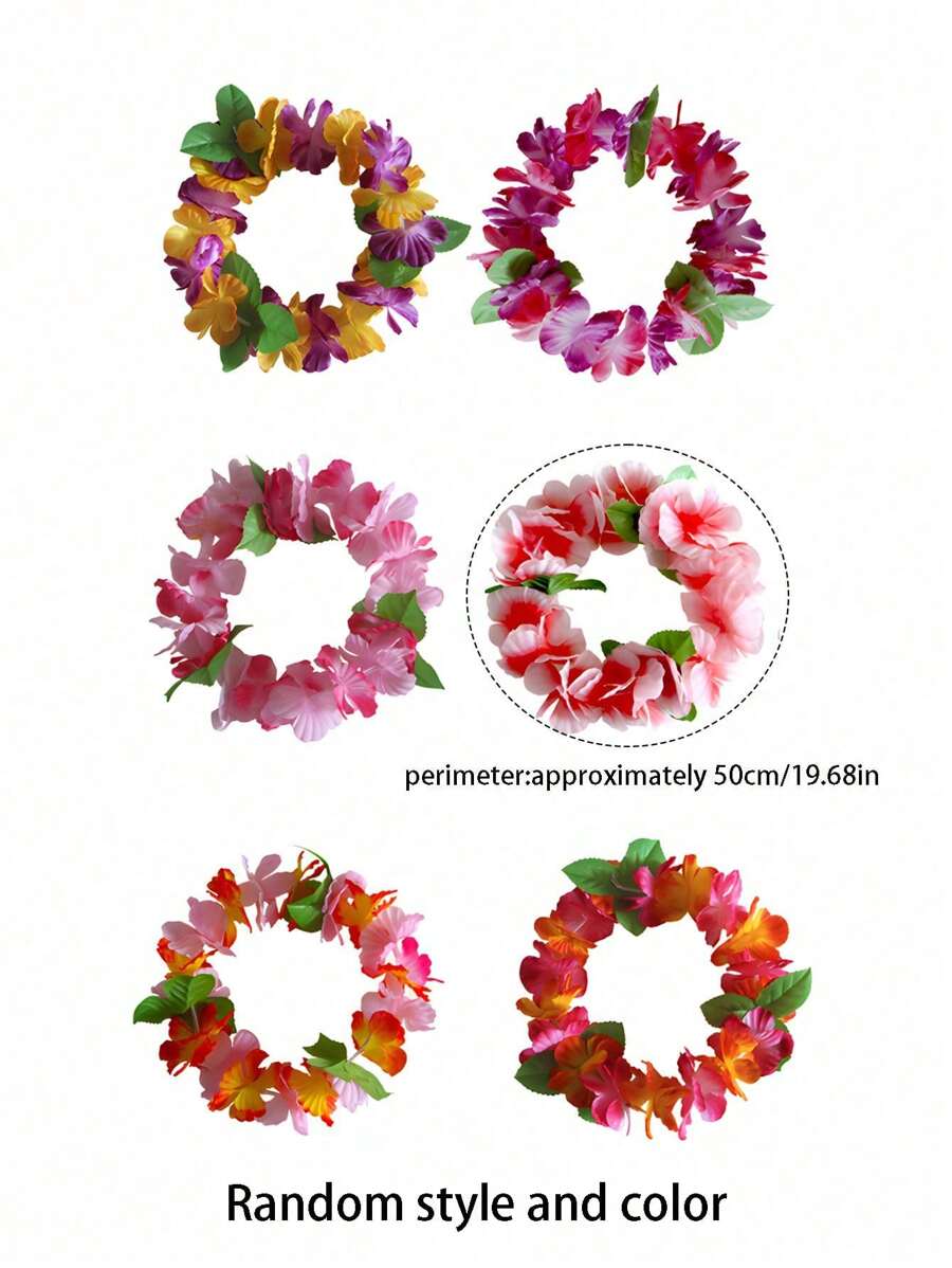 6pcs-Hawaiian Wreaths, Headband Tropical Luau Flower Headpiece Tiara, Flower Crown For Women,