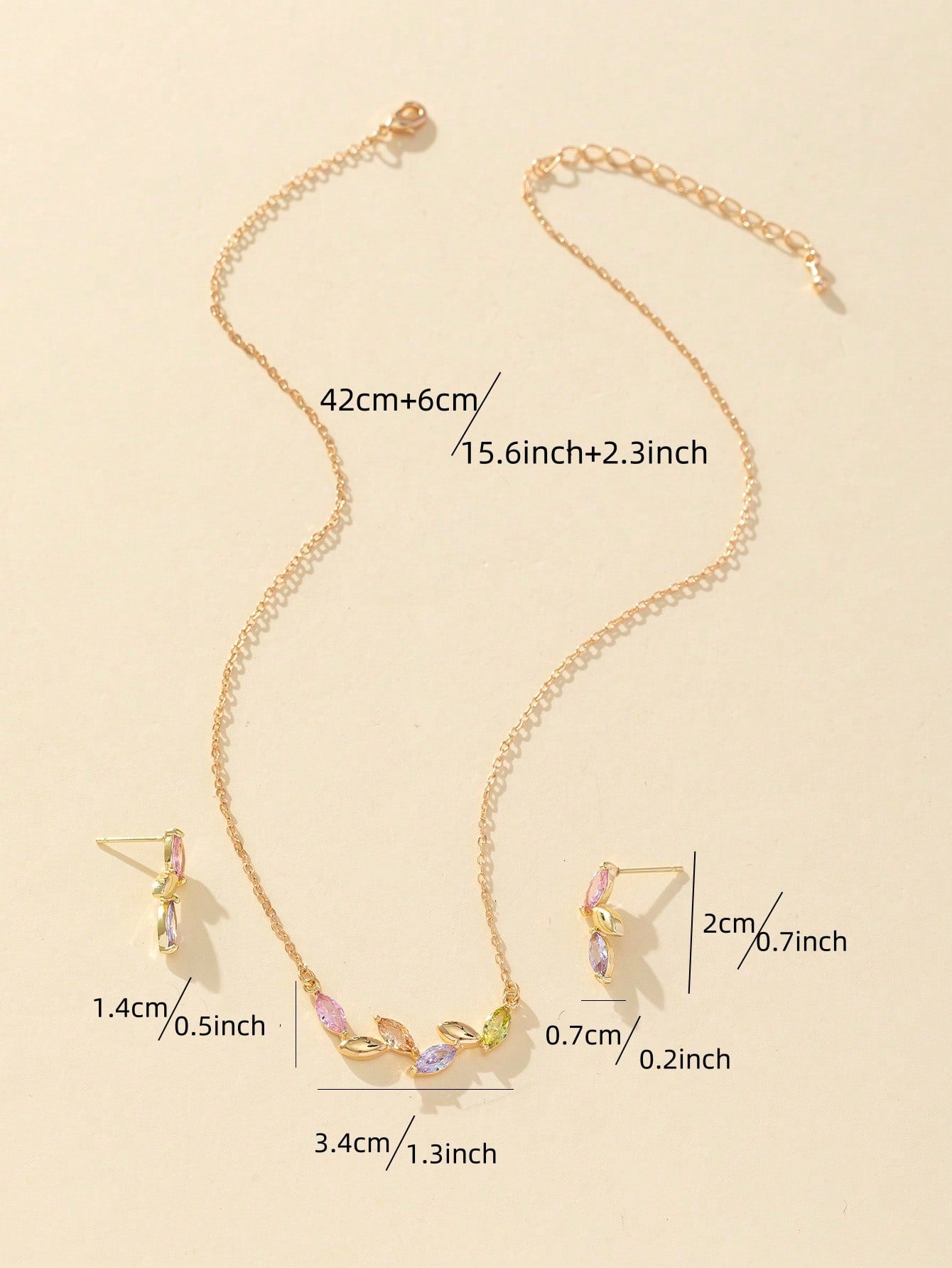 طقم مجوهرات نسائي سبائك النحاس بحجر الراين الملون بتصميم ورقة أنيق