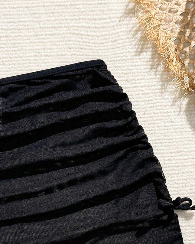 تنورة  سوداء ملفوفة بغطاء جانبي برباط بلون سادة  قصيرة للبنات من Shein