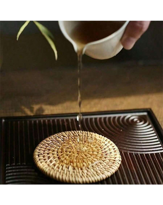 طقم قواعد أكواب من الخيزران اليدوي (6 قطع) بتصميم كروم الخريف – مقاومة للحرارة