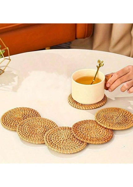 طقم قواعد أكواب من الخيزران اليدوي (6 قطع) بتصميم كروم الخريف – مقاومة للحرارة