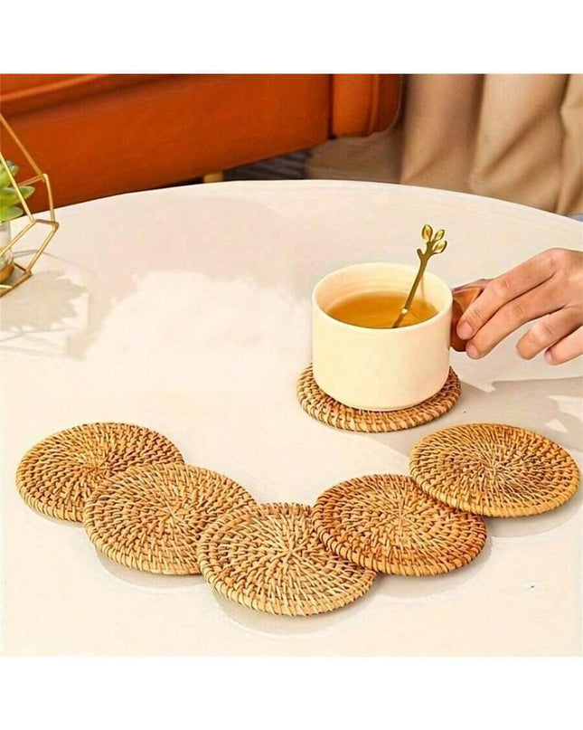 طقم قواعد أكواب من الخيزران اليدوي (6 قطع) بتصميم كروم الخريف – مقاومة للحرارة