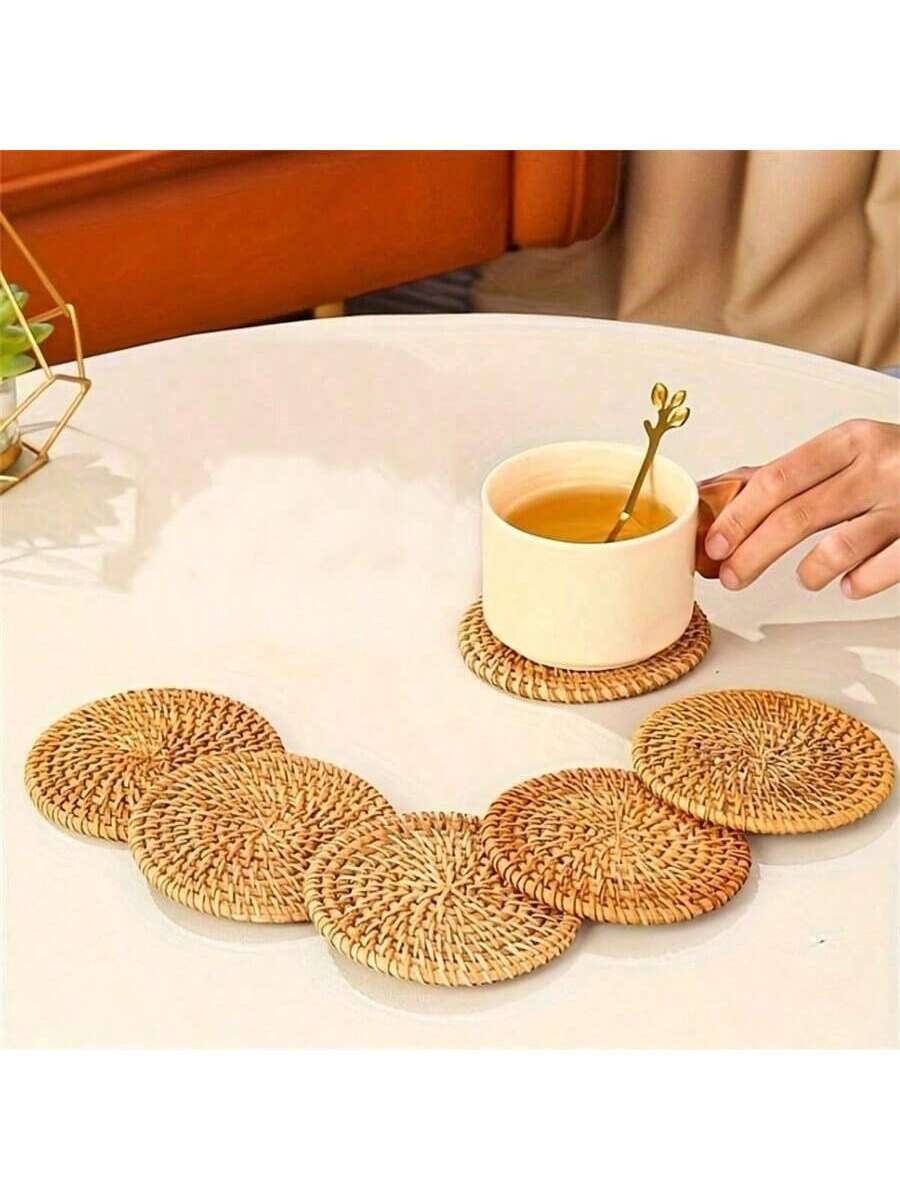 طقم قواعد أكواب من الخيزران اليدوي (6 قطع) بتصميم كروم الخريف – مقاومة للحرارة