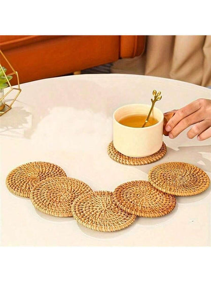 طقم قواعد أكواب من الخيزران اليدوي (6 قطع) بتصميم كروم الخريف – مقاومة للحرارة