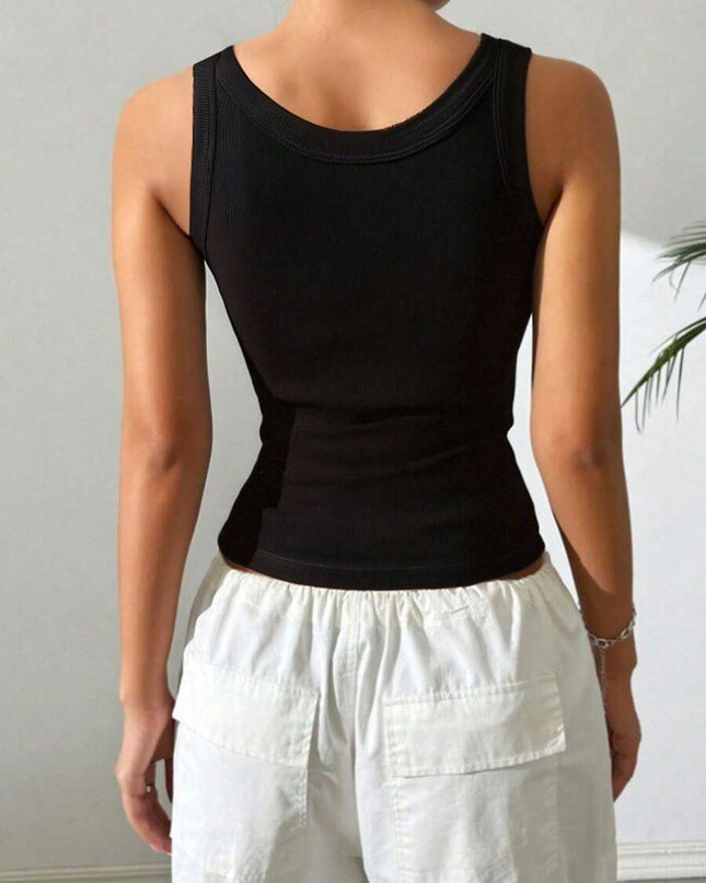 توب نسائي سادة من القماش المضلع بدون أكمام (قطعة واحدة)