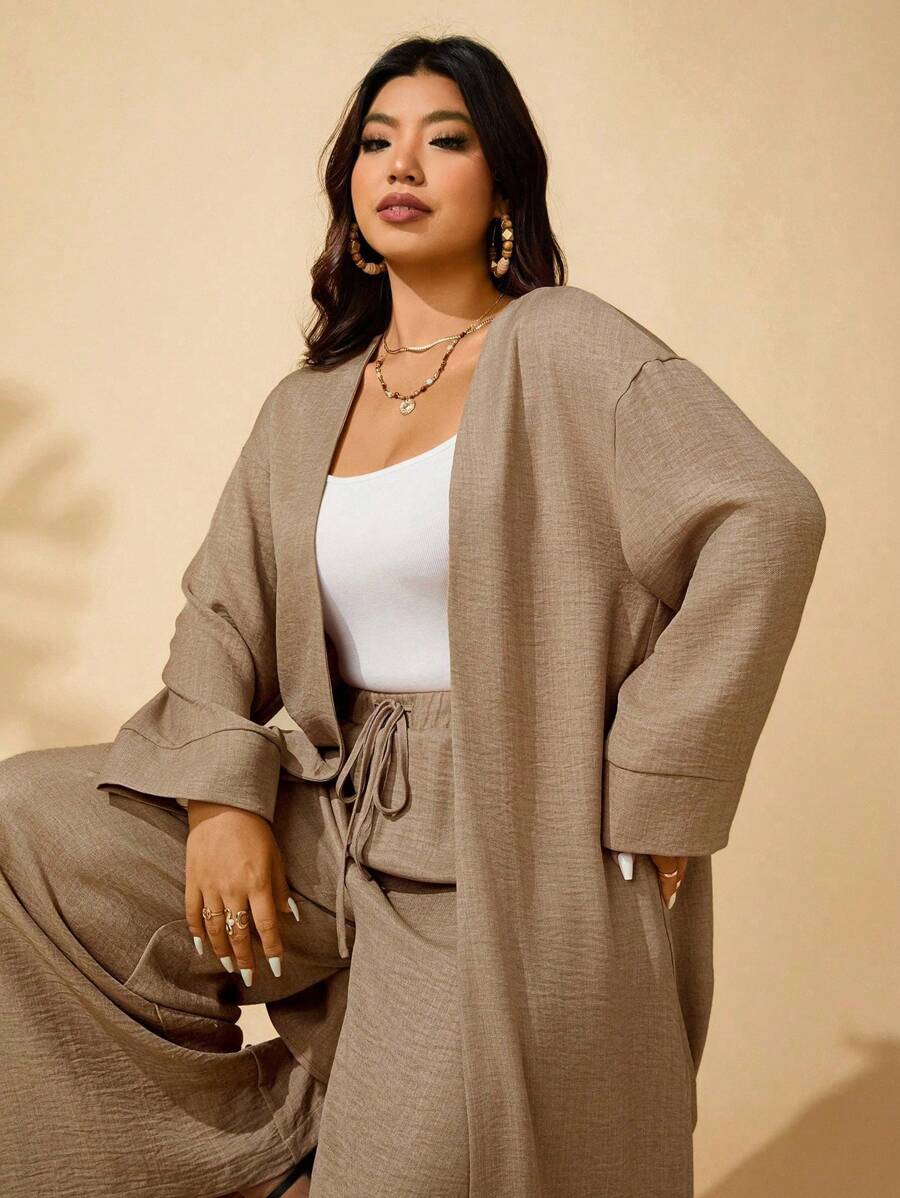 طقم من قطعتين من Sunserae Pure للنساء بمقاسات كبيرة، كارديجان فضفاض بأكمام طويلة وبنطلون واسع الساق