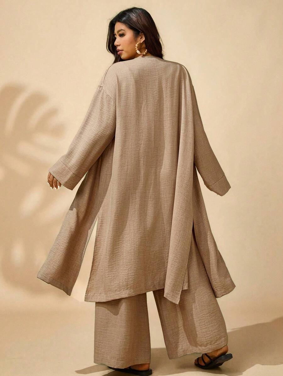 طقم من قطعتين من Sunserae Pure للنساء بمقاسات كبيرة، كارديجان فضفاض بأكمام طويلة وبنطلون واسع الساق