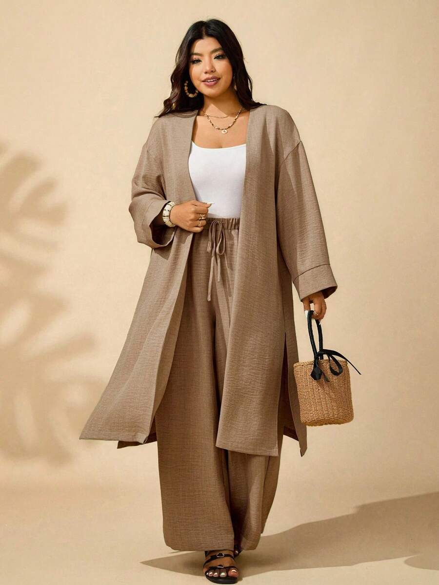 طقم من قطعتين من Sunserae Pure للنساء بمقاسات كبيرة، كارديجان فضفاض بأكمام طويلة وبنطلون واسع الساق