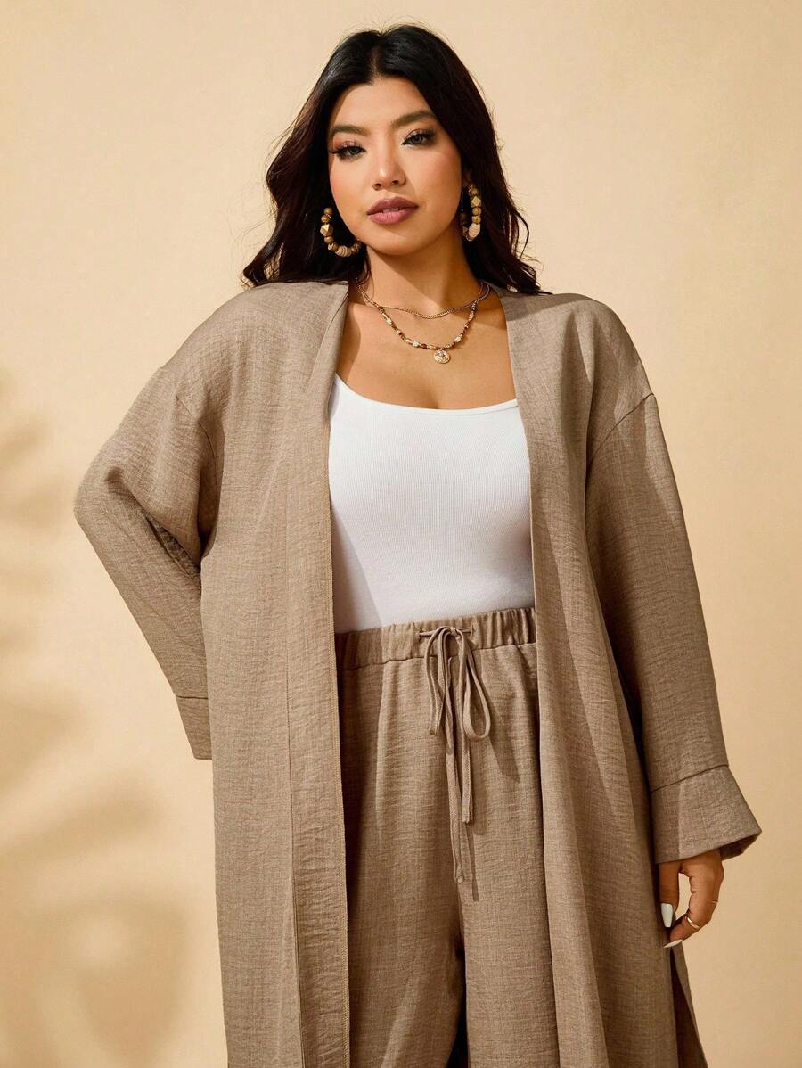 طقم من قطعتين من Sunserae Pure للنساء بمقاسات كبيرة، كارديجان فضفاض بأكمام طويلة وبنطلون واسع الساق