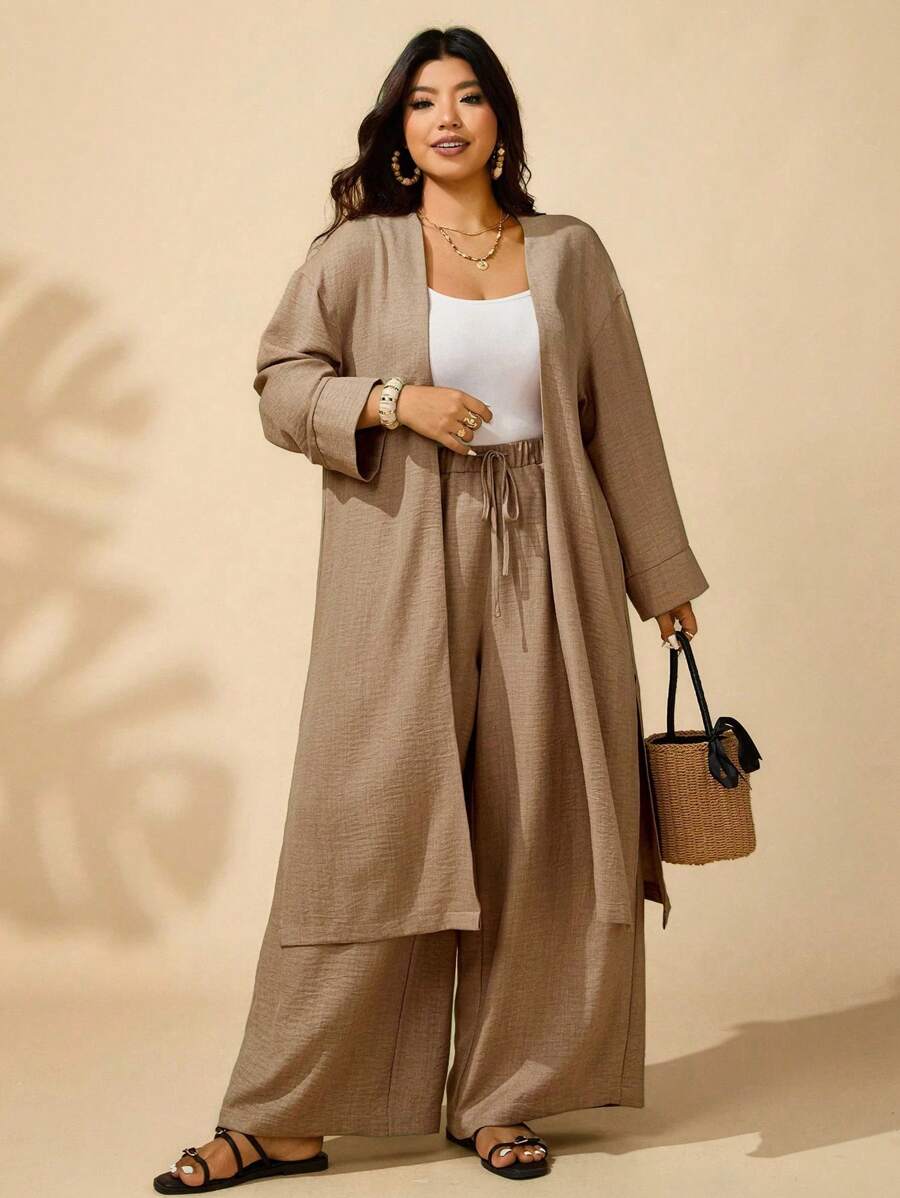 طقم من قطعتين من Sunserae Pure للنساء بمقاسات كبيرة، كارديجان فضفاض بأكمام طويلة وبنطلون واسع الساق