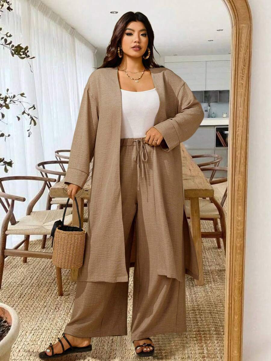 طقم من قطعتين من Sunserae Pure للنساء بمقاسات كبيرة، كارديجان فضفاض بأكمام طويلة وبنطلون واسع الساق