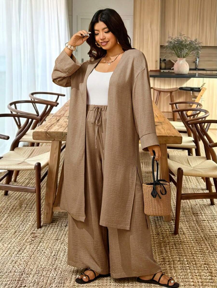 طقم من قطعتين من Sunserae Pure للنساء بمقاسات كبيرة، كارديجان فضفاض بأكمام طويلة وبنطلون واسع الساق