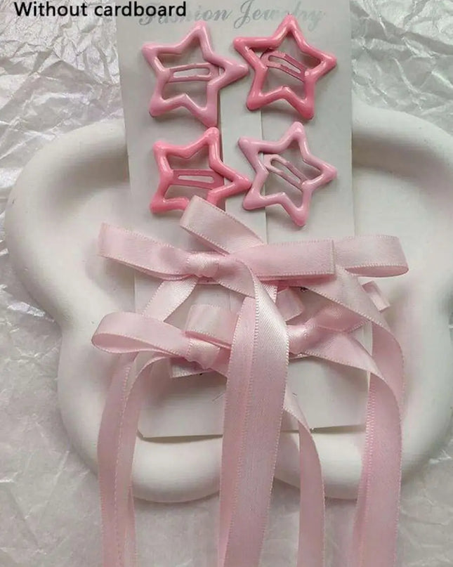 مجموعة إكسسوارات شعر نسائية مكونة من 2 قطع(روز-مووف) - نجمة، ديكور فيونكة، مشابك شعر على شكل فيونكة على شكل راقصة باليه،