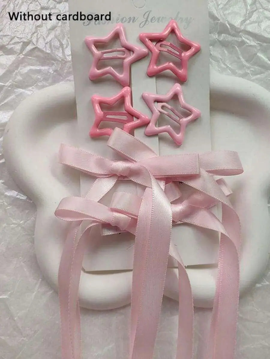 مجموعة إكسسوارات شعر نسائية مكونة من 2 قطع(روز-مووف) - نجمة، ديكور فيونكة، مشابك شعر على شكل فيونكة على شكل راقصة باليه،